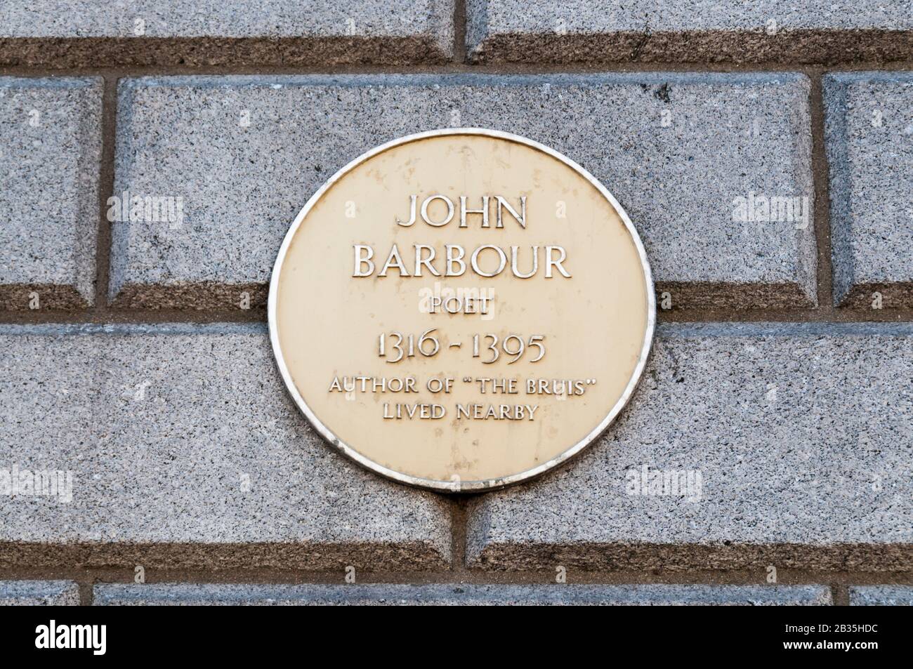 A plaque commemorating the 14th Century poet John Barbour. In Castle  Street, Aberdeen Stock Photo - Alamy