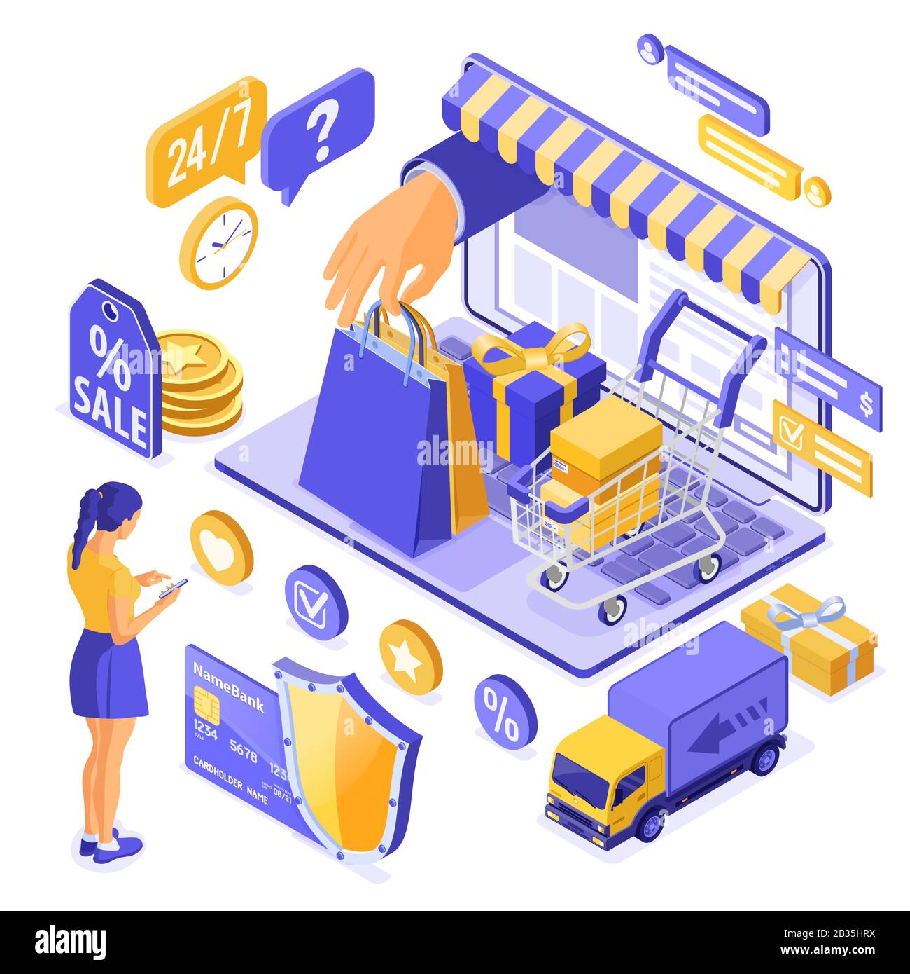 Isometric Online Internet Shopping Stock Vector