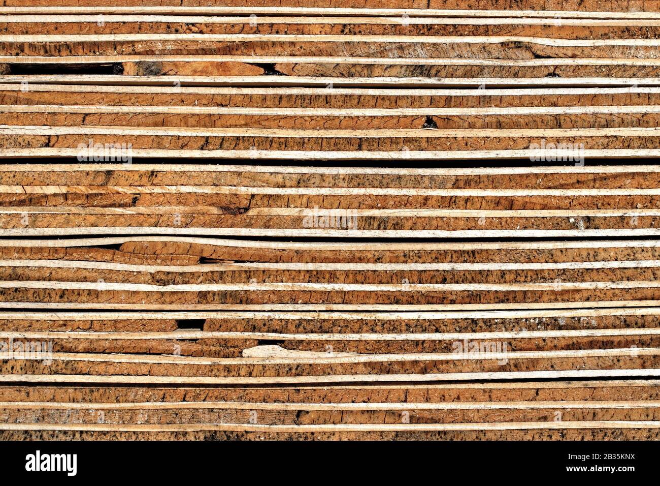 Construction Wood Texture Background: Weathered Cross Section of Piled Plywood Panels - Detail Stock Photo