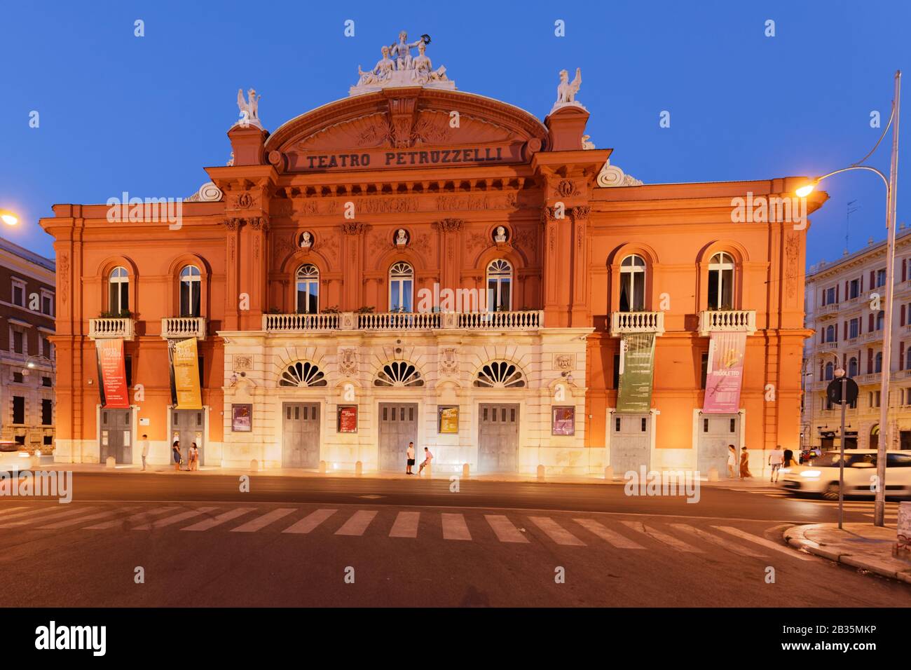 Night view to the Teatro Petruzzelli in Bari, Italy, the largest theatre of the city of Bari and the fourth Italian theatre by size Stock Photo