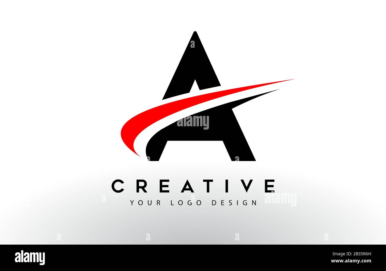 Black And Red Creative A Letter Logo Design with Swoosh Icon Vector ...