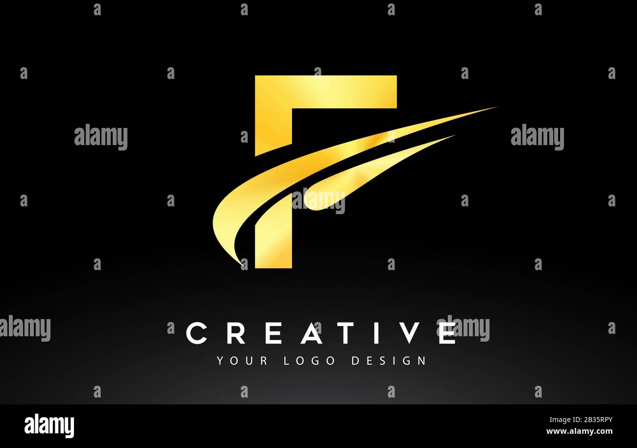 Creative F Letter Logo Design with Swoosh Icon Vector Illustration ...