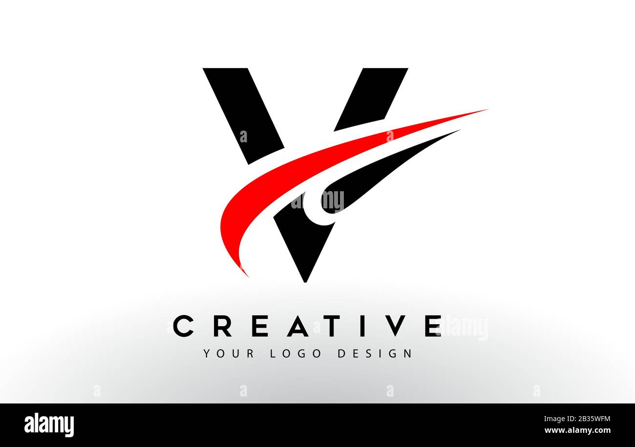 Black And Red Creative V Letter Logo Design with Swoosh Icon Vector ...