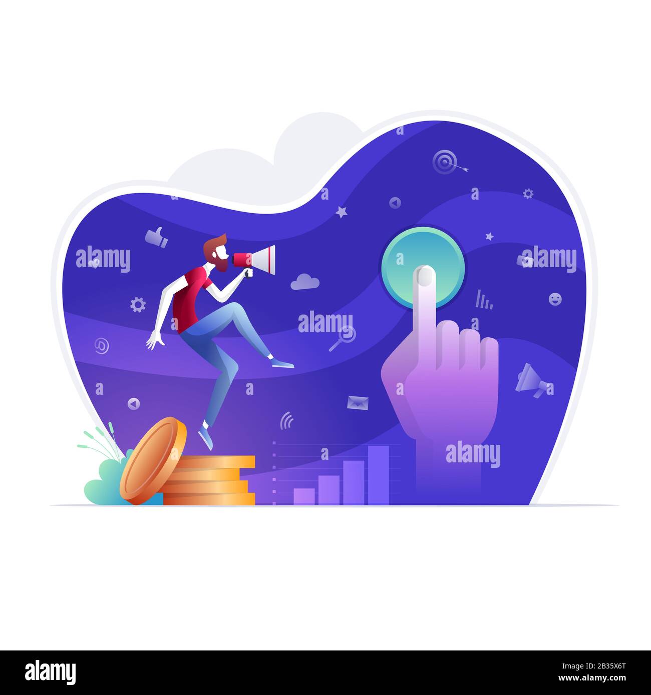 A Person Is Touching The Keyboard Key With His Finger And Is Earning Money With Pay Per Click Man In Red Shirt Is Making To Searching On The Internet Stock Photo
