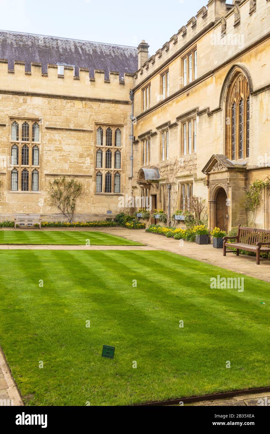 Well Kept Lawn withing Confines of Exeter College, part of Oxford University Stock Photo