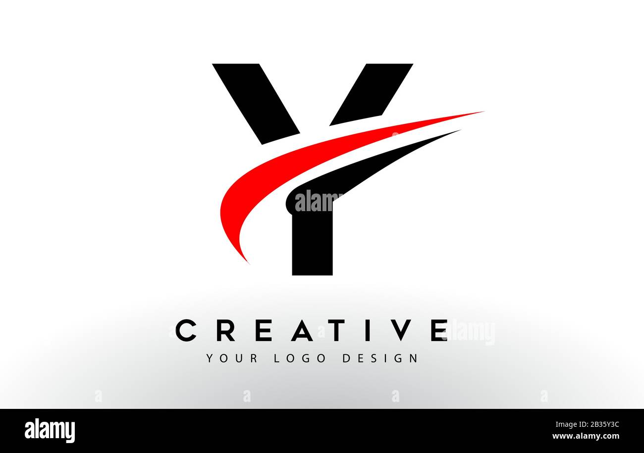 Black And Red Creative Y Letter Logo Design with Swoosh Icon Vector ...