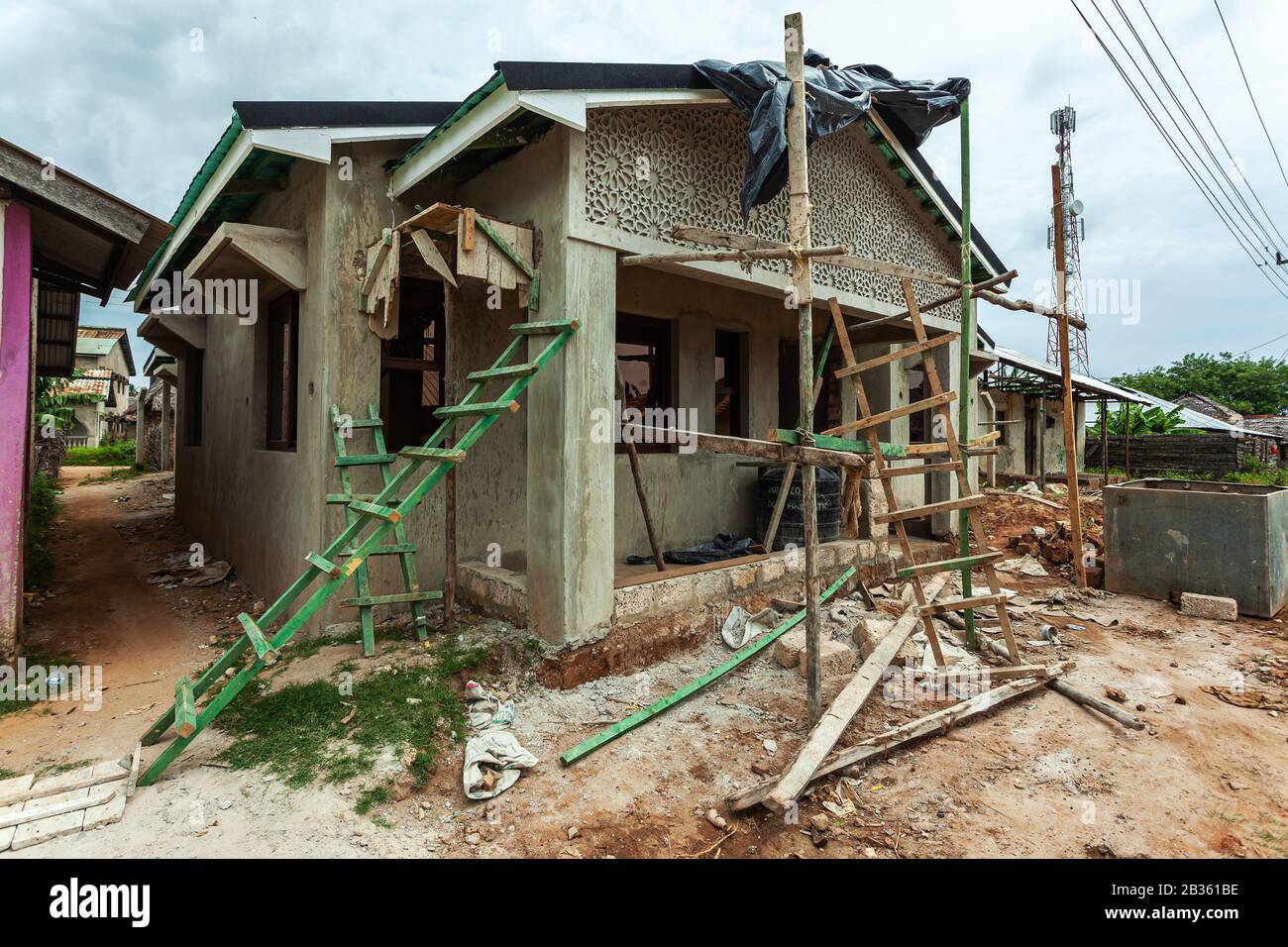 House being built in a village in Kenya Stock Photo