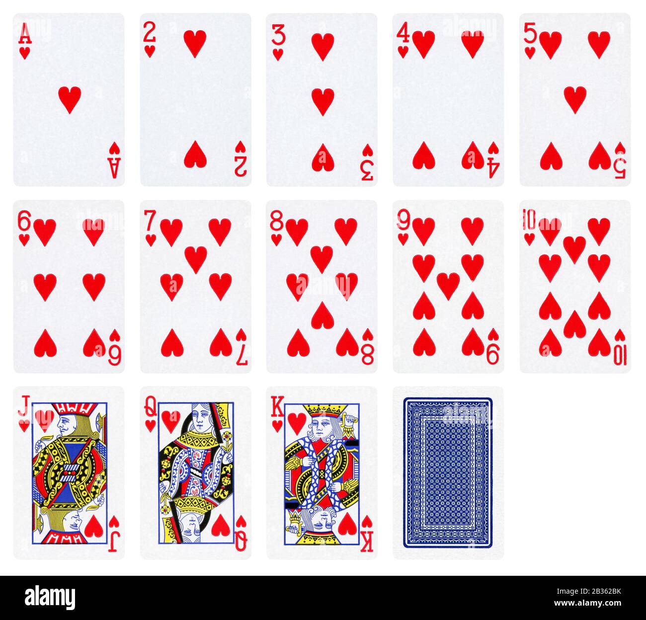 Playing cards of Hearts suit isolated on white background - High quality. Stock Photo