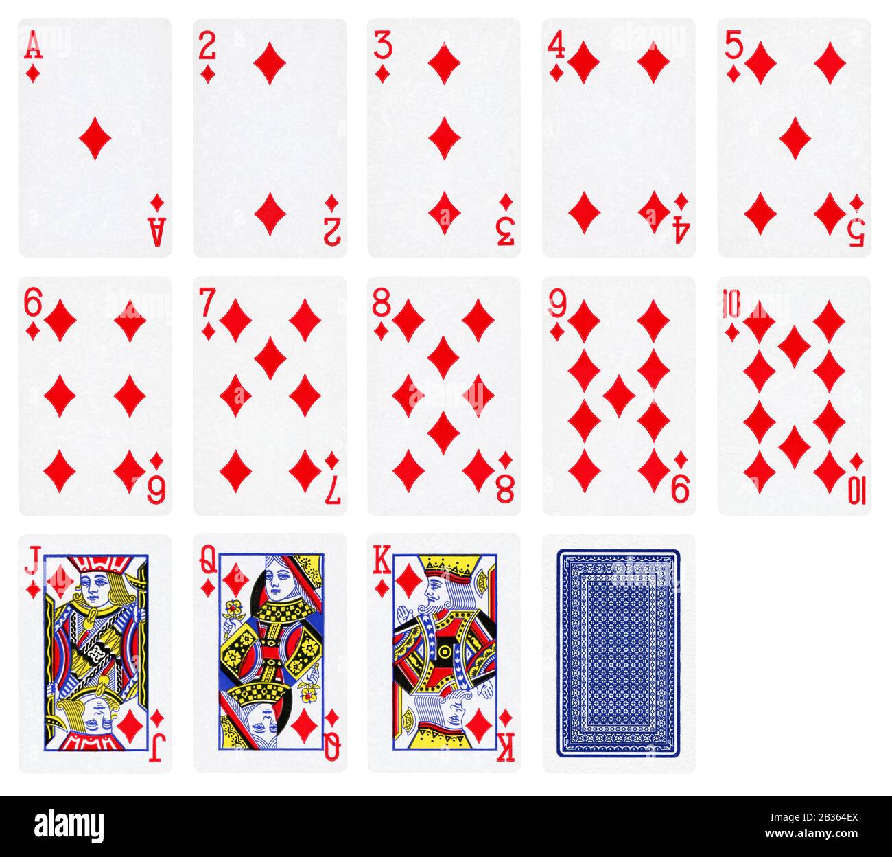 Playing cards of Diamond suit, isolated on white background - High quality. Stock Photo