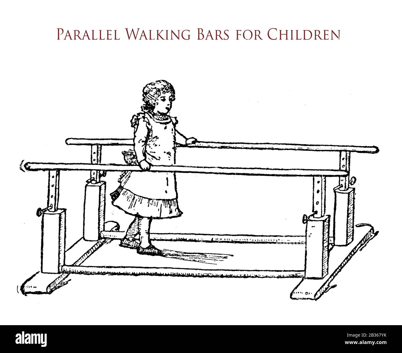Healthcare and medicine: gymnastic and workout for children with parallel walking bars, 19th century Stock Photo