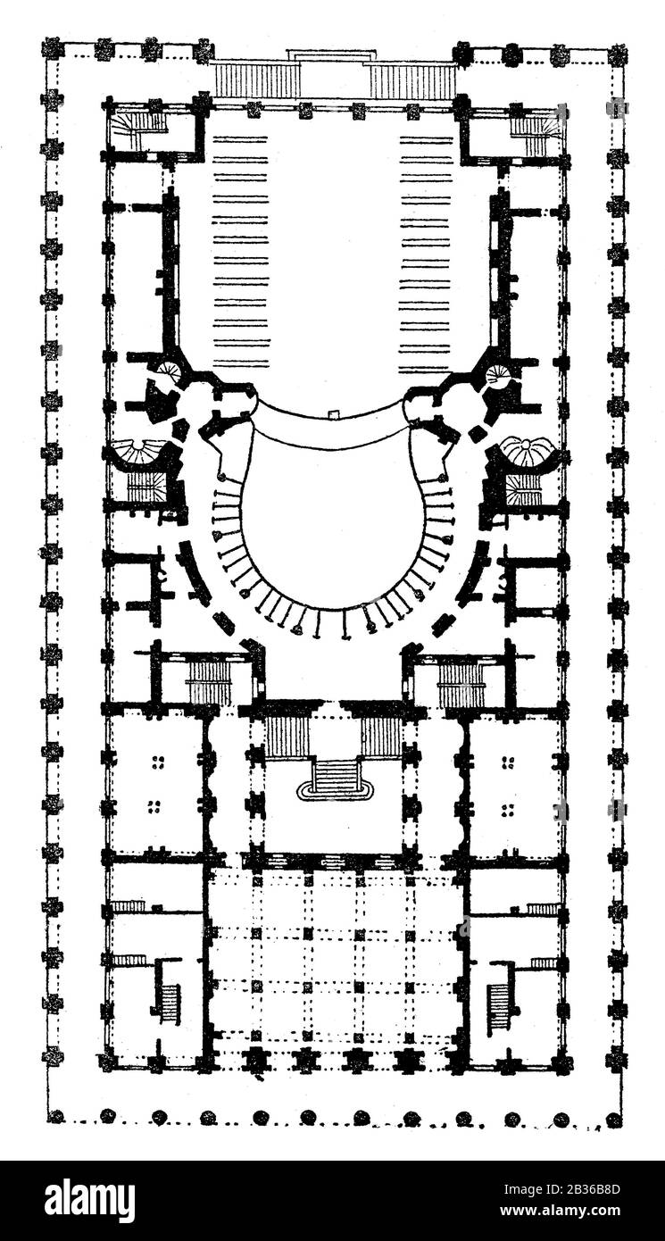 Ground plan of the Grand Théâtre de Bordeaux, Bordeaux, France, 1860s Stock Photo