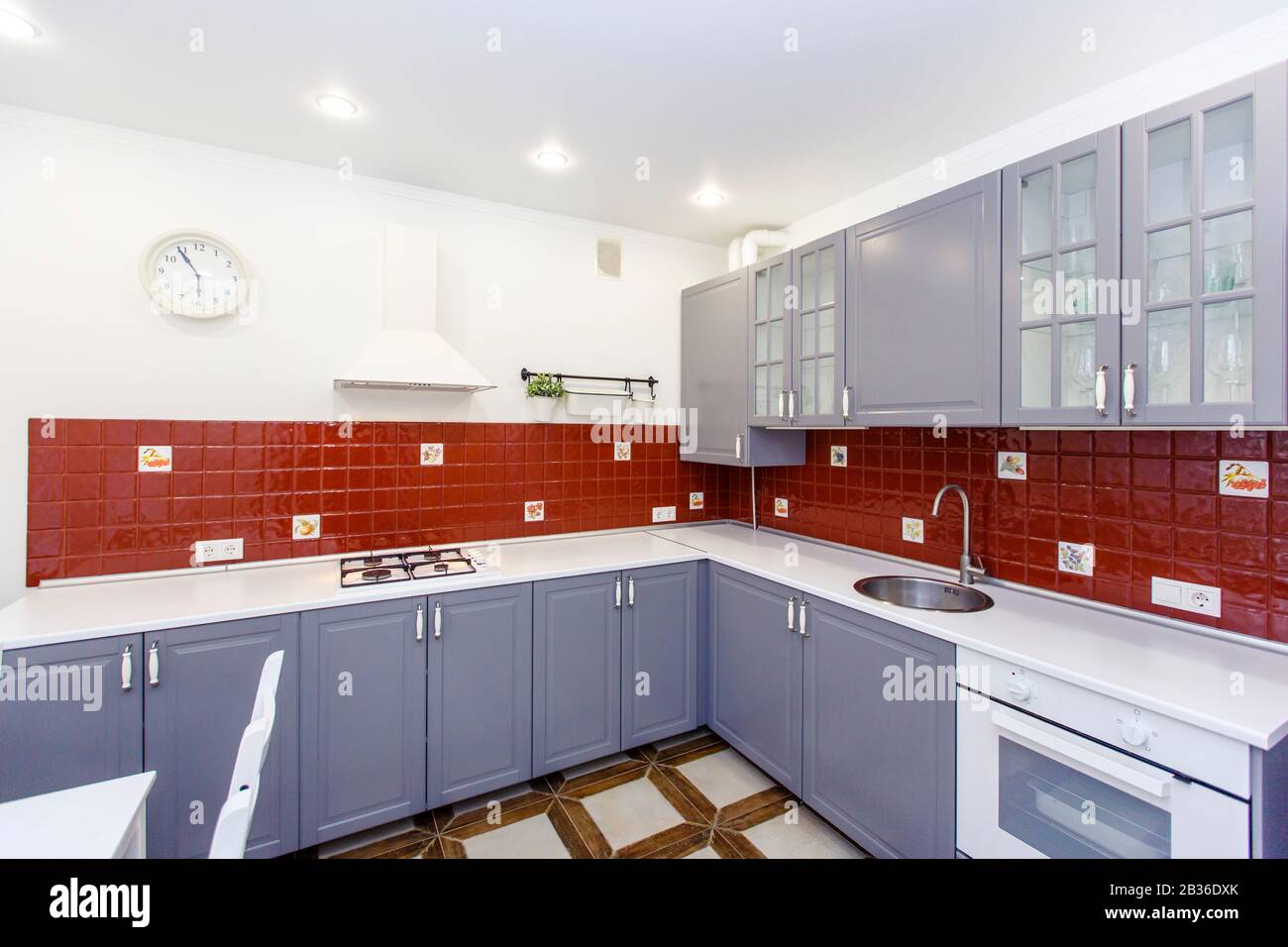 Modern Stylish Large Kitchen In The Cottage Kitchen In Red And