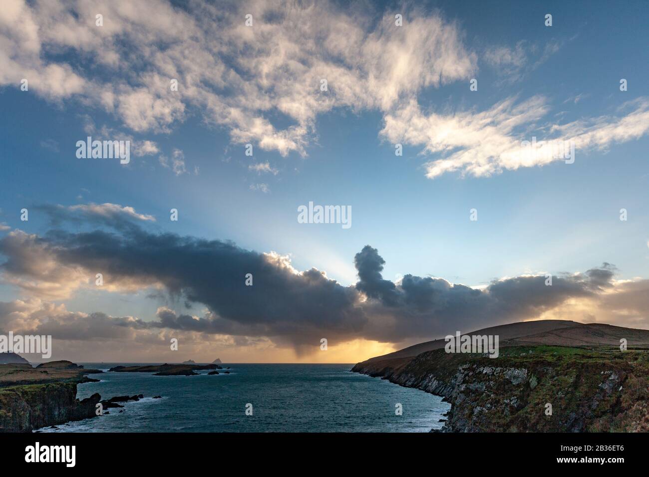 Dramatic clouds over Atlantic Ocean from Valentia Island, County Kerry, Ireland Stock Photo