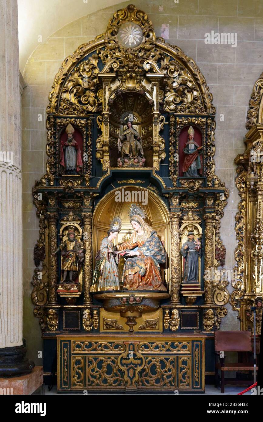 Spain, Andalusia, Seville, Alfalfa district, Iglesia colegial del Divino Salvador (Holy Savior Church), Baroque altarpiece Stock Photo