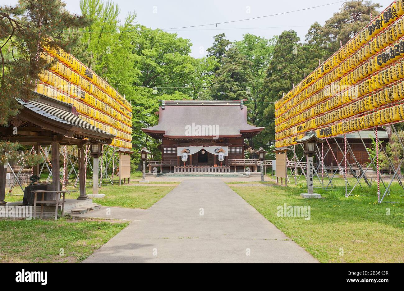 Gokoku Shinto Shrine in Hirosaki Castle, Japan. Shrine was founded in 1870 by Tsugaru Tsuguakira, the 12th and final lord of Hirosaki Domain Stock Photo