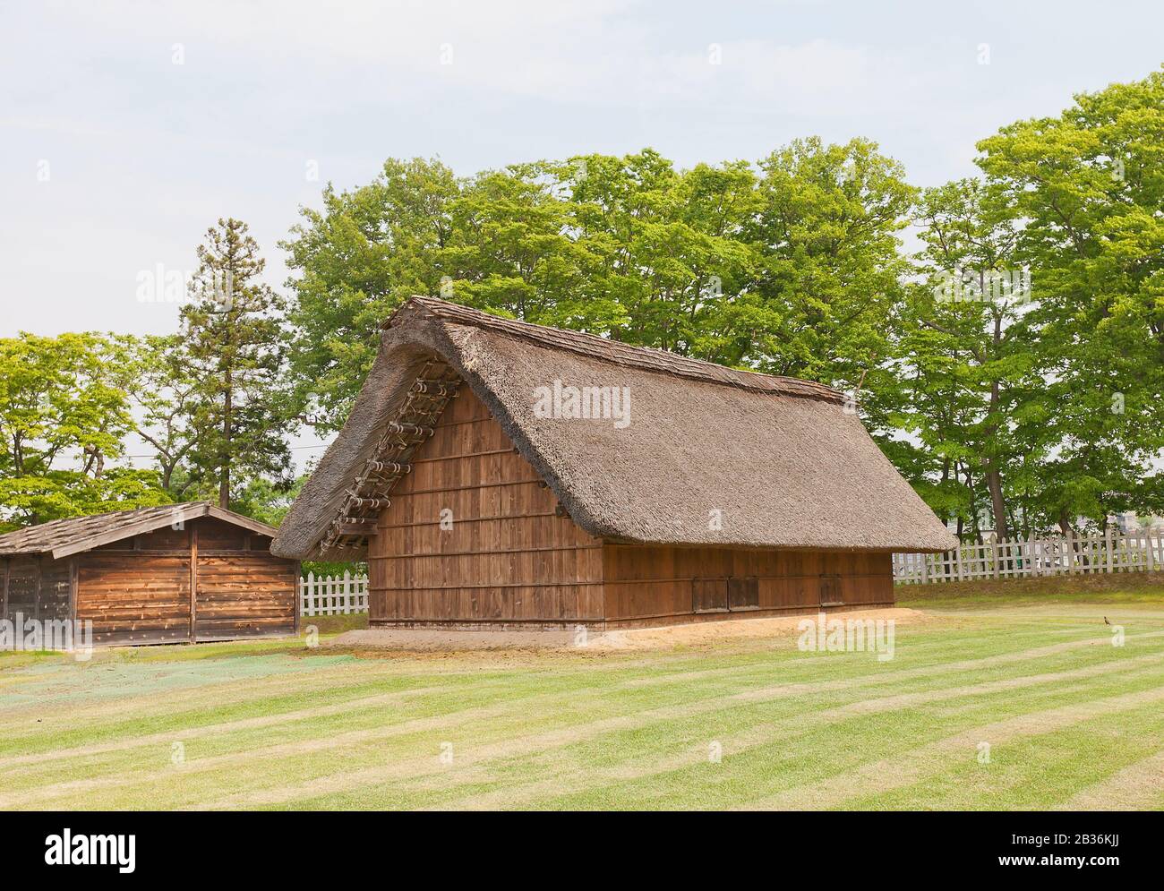 Reconstructed smithy building of Ne Castle in Hachinohe, Japan. Castle was founded in 1334 by Nanbu Moroyuki, abandoned in 17th c. Stock Photo