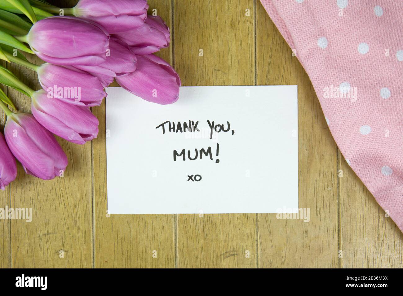 Mothering Sunday Mother's Day UK England breakfast tray with thank you note to Mum and pink