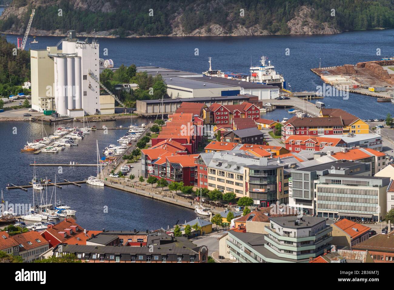 Norway, Ostfold County, Halden, high angle town view from Fredriksten Fortress Stock Photo