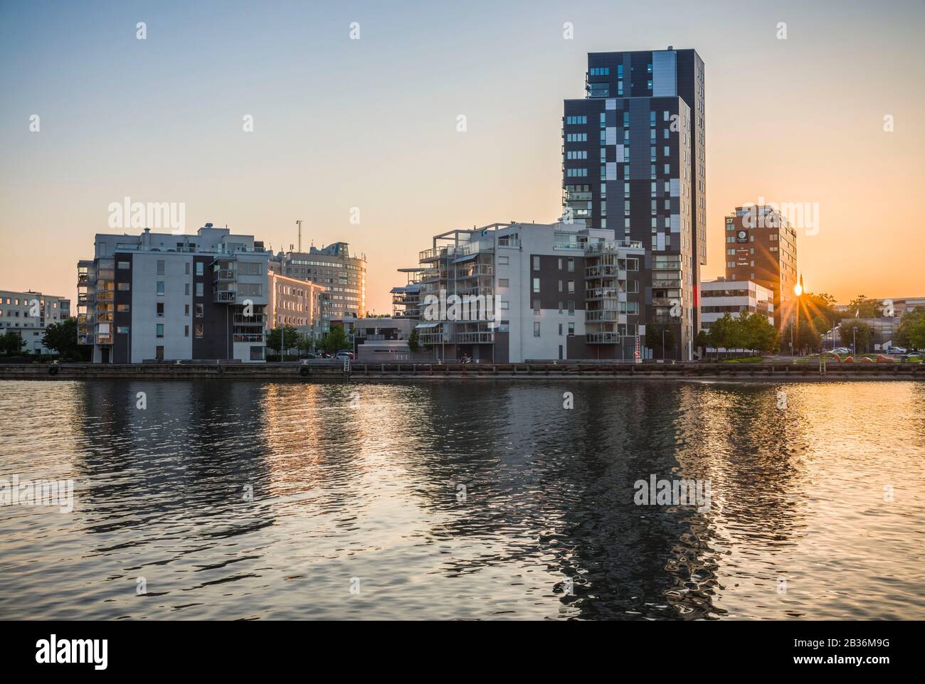 Sweden, Vastmanland, Vasteras, new residential buildings of the Munkangen harborfront Stock Photo