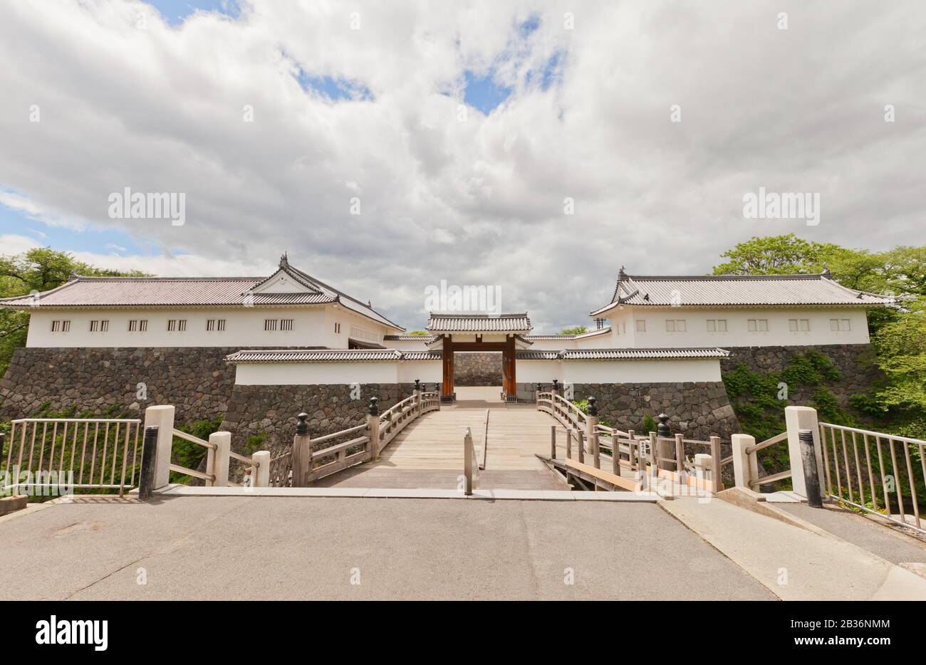 Reconstructed (1991) complex of Eastern Main Gate  of Yamagata Castle (founded in 1356). National historical site of Japan Stock Photo