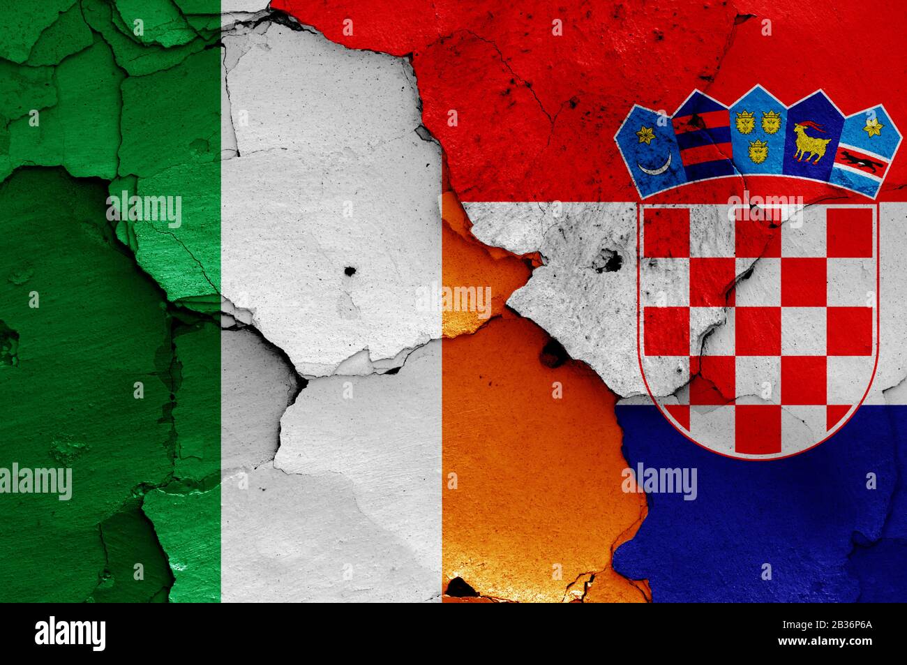 flags of Ireland and Croatia painted on cracked wall Stock Photo - Alamy