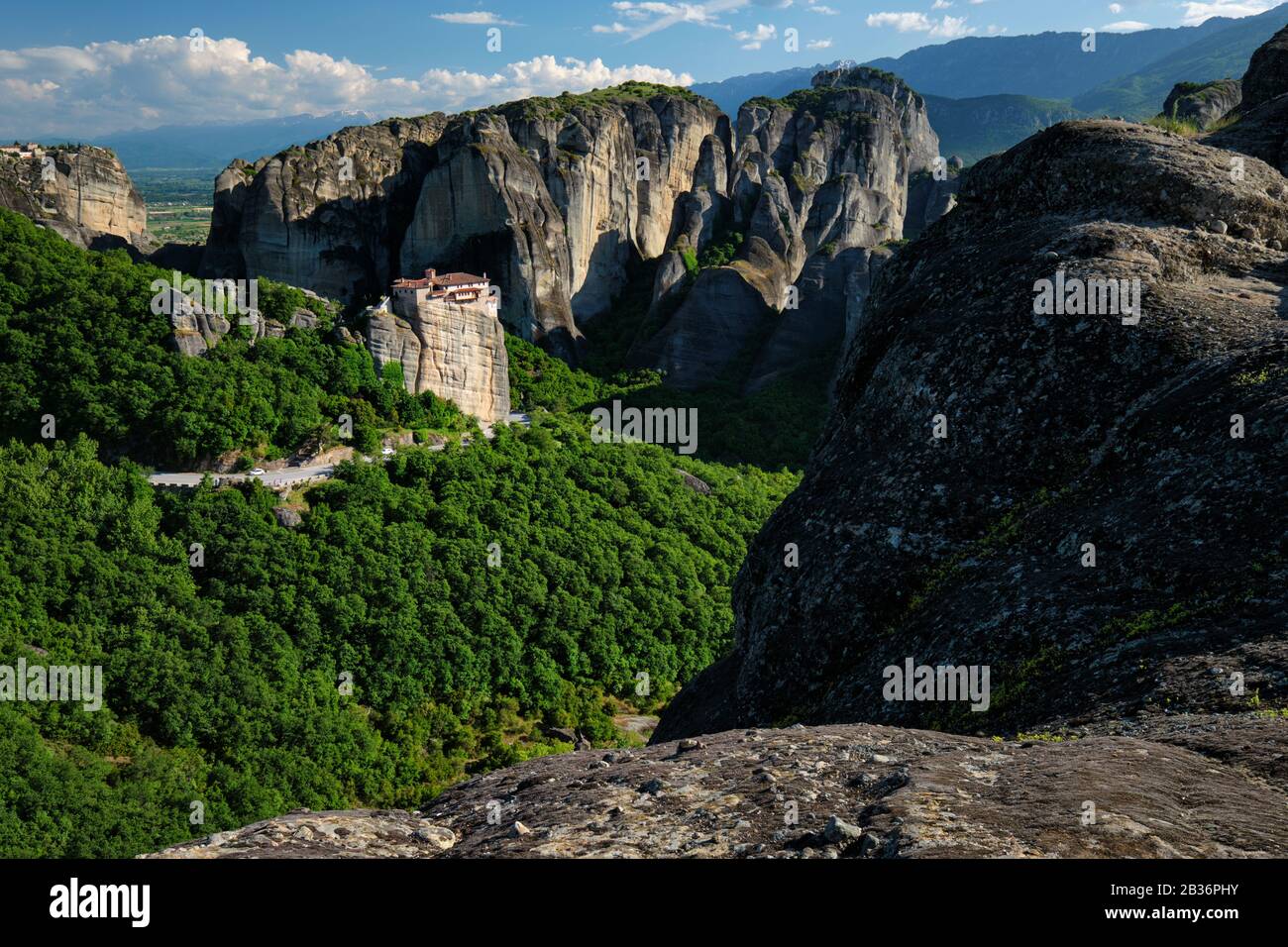 Monastery of Rousanou and Monastery of St. Stephen in Meteora in Greece Stock Photo