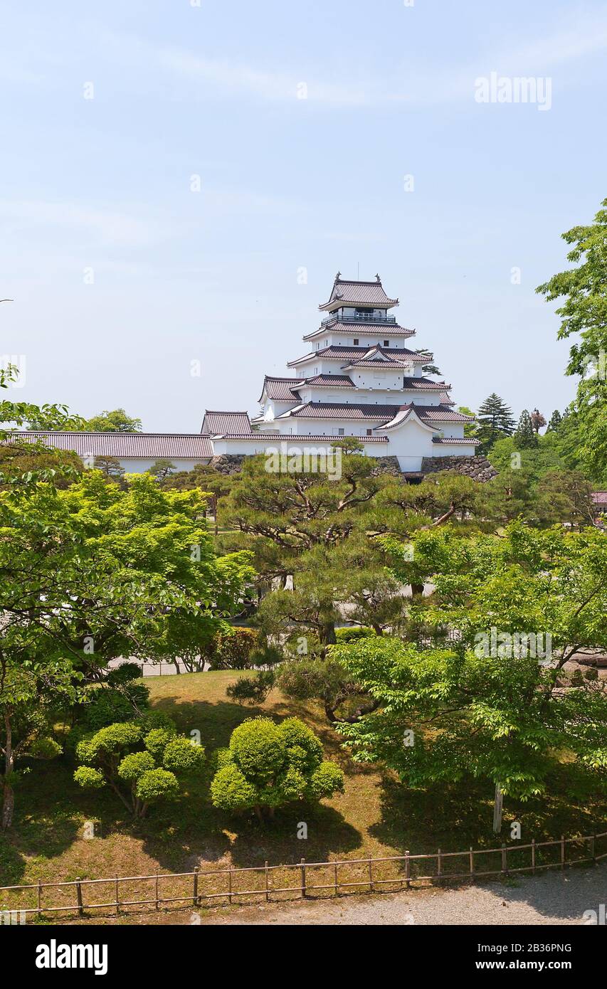Main Keep of Aizu-Wakamatsu Castle (Tsuruga-jo), Japan. Castle was founded in 1384 by Ashina Naomori, demolished in 1874 and reconstructed in 1965 Stock Photo