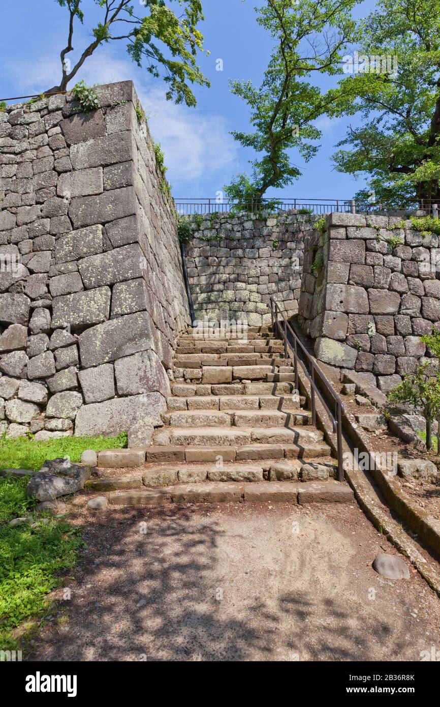 Sait of former Taikomon Gate of Shirakawa (Komine) Castle, Japan. Castle was founded in 1340 Stock Photo