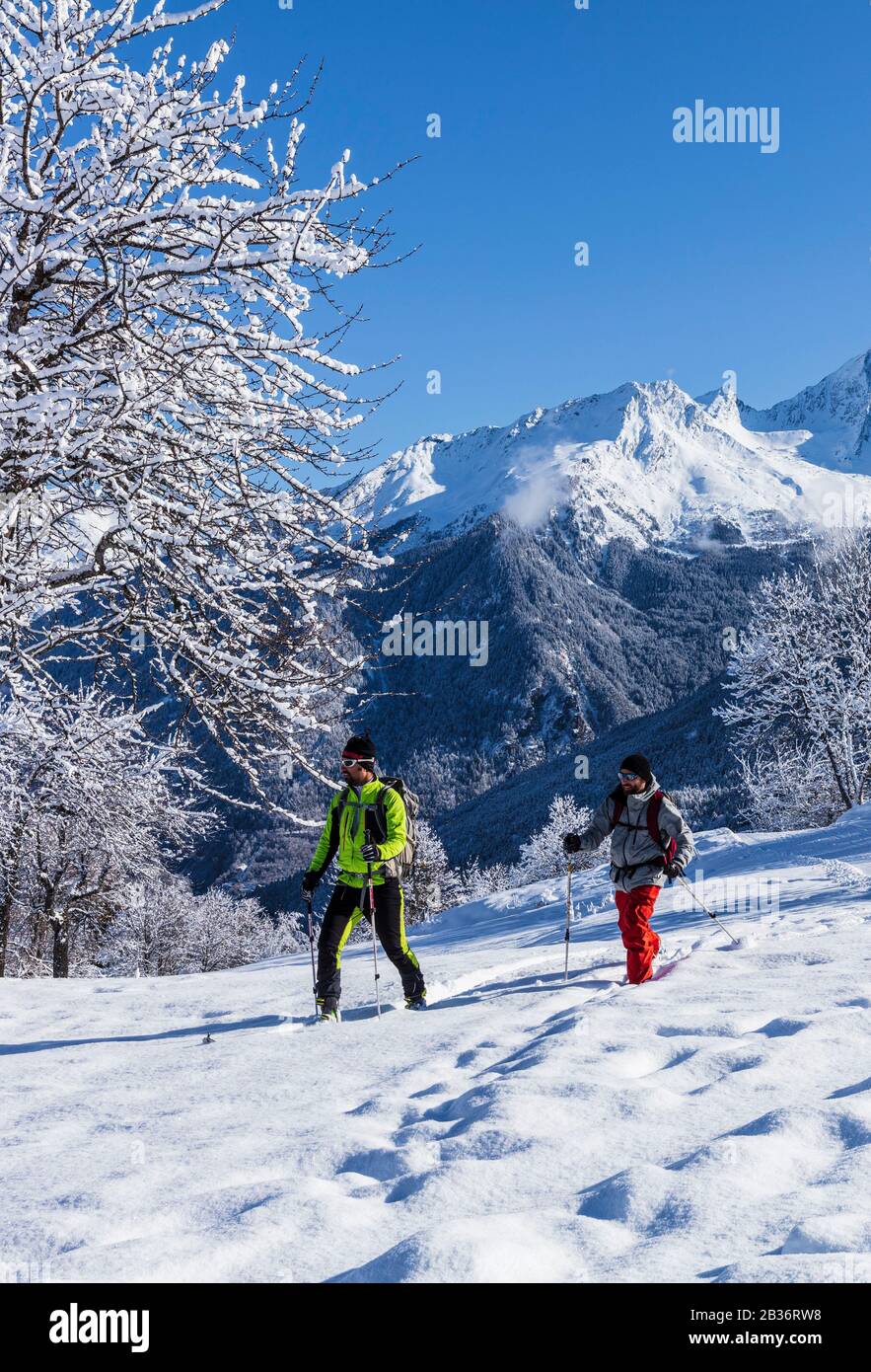 France, Savoie, Courchevel, Saint-Bon-Tarentaise, the Praz with a view of Le Grand Bec (3398 m), massif of Vanoise, Tarentaise Valley Stock Photo