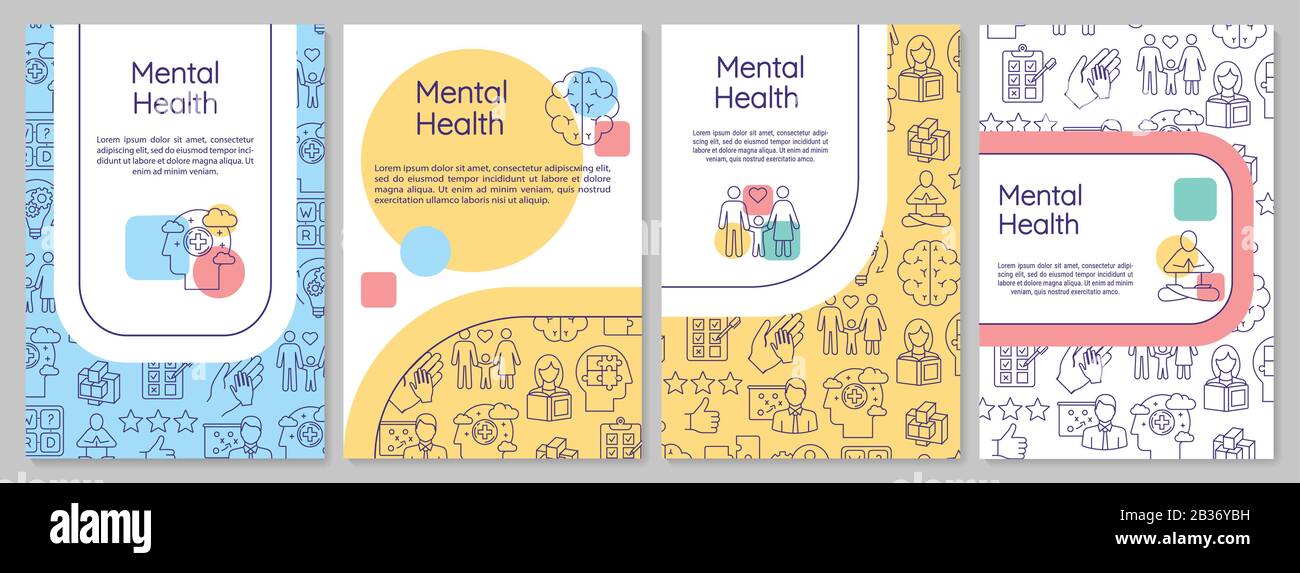 Mental health brochure template. Psychological wellness. Psychiatry flyer, booklet, leaflet print, cover design with linear icons. Vector layouts for Stock Vector