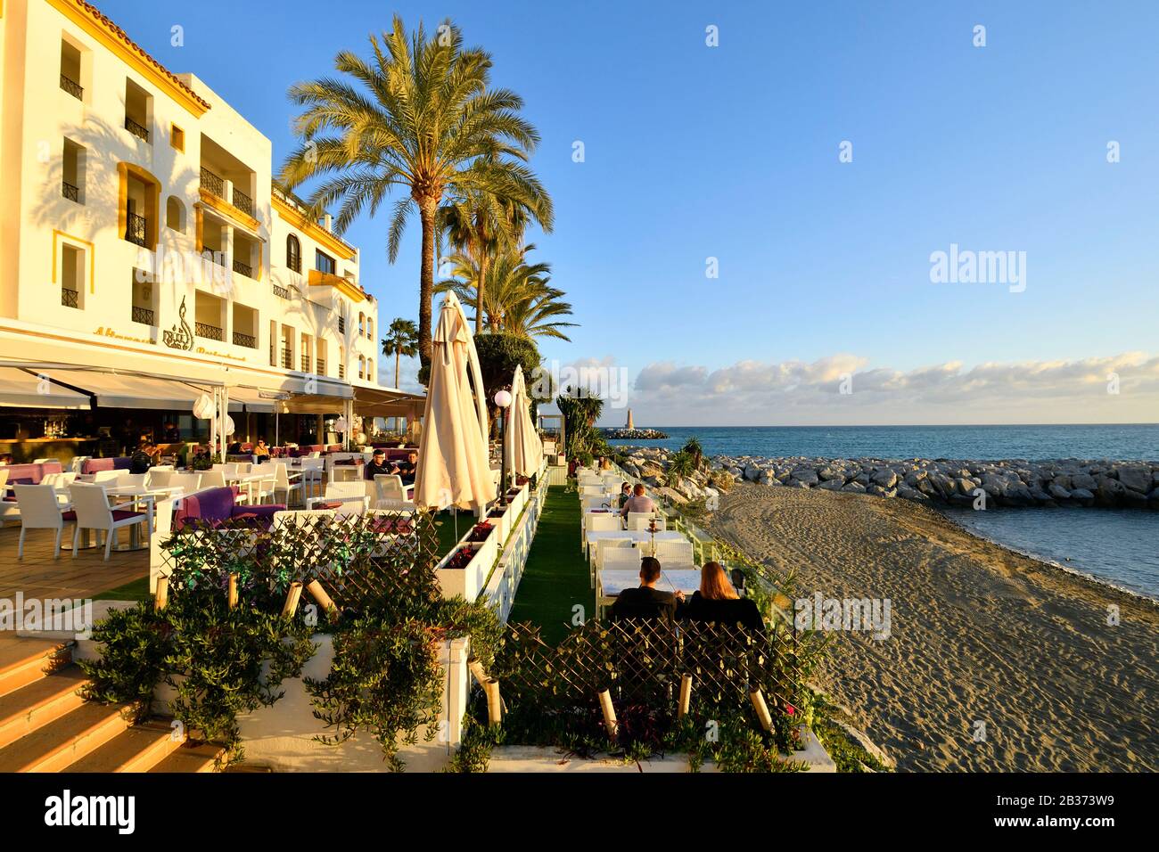 Restaurant 0n Puerto Banus Beach, Marbella. Editorial Photography - Image  of park, puerto: 197150227
