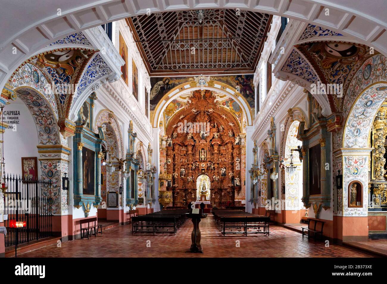 Spain, Andalusia, Costa del Sol, Malaga Province, Antequera, white village, Iglesia del Carmen, altarpiece (Altar Mayor), the work of a local craftsman, is considered to be the most beautiful baroque altarpiece in all of Andalusia Stock Photo