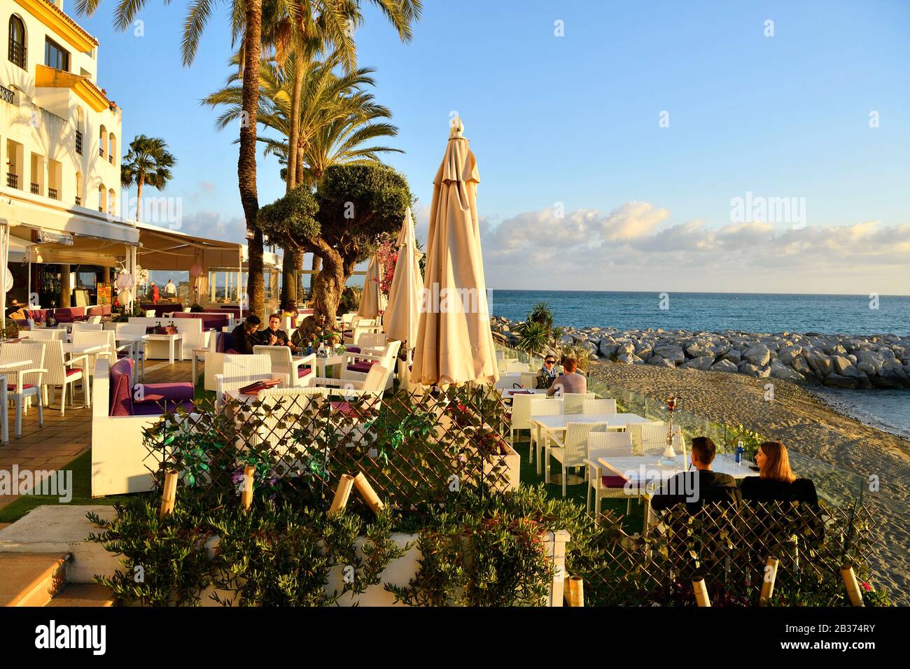 Beach Restaurant In Puerto Banus Stock Photo, Picture and Royalty Free  Image. Image 58169581.