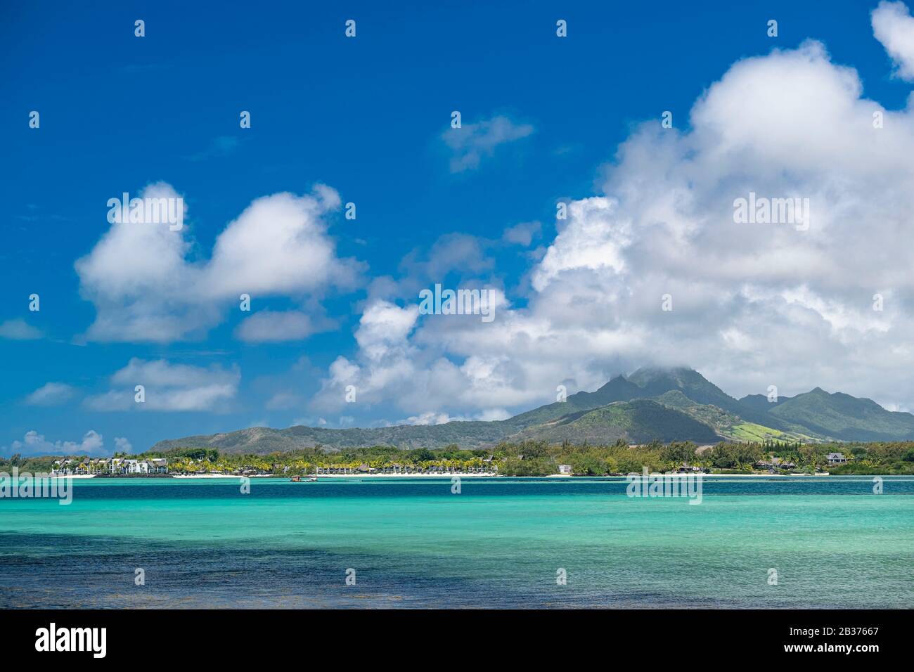 Mauritius, Flacq district, Quatre Cocos beach, Montagne Bambous in the