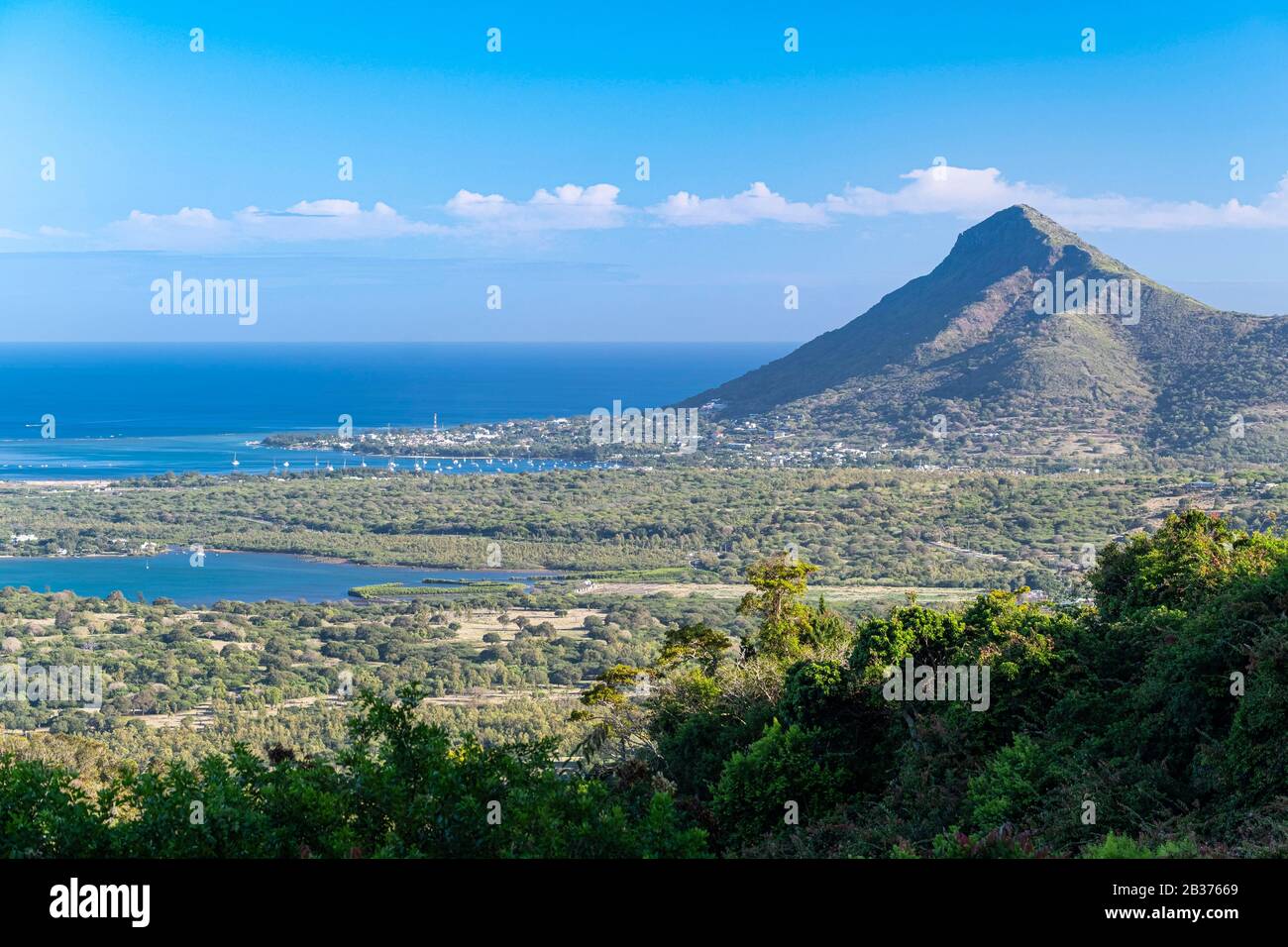 Mauritius, Riviere Noire district, Chamarel, panorama over the lagoon ...