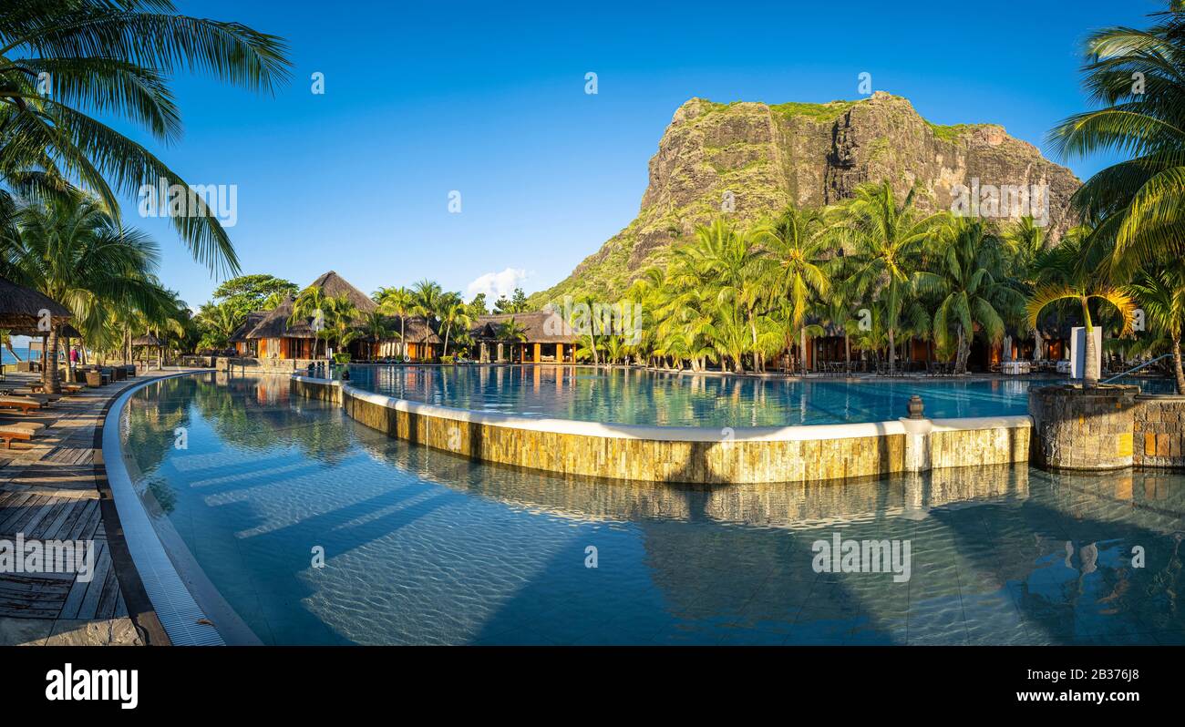 Mauritius, Riviere Noire district, Dinarobin Beachcomber Golf Resort & Spa  luxury hotel and Morne Brabant listed as World Heritage by UNESCO Stock  Photo - Alamy