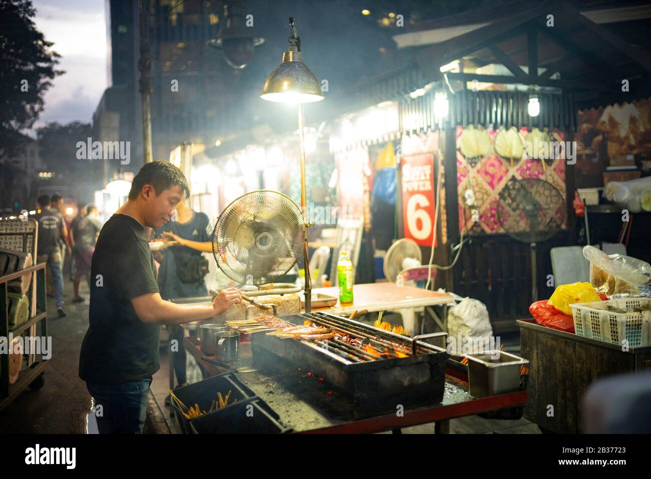 Singapore Downtown Telok Ayer Market Satay Street Meat Skewers Stall Stock Photo Alamy