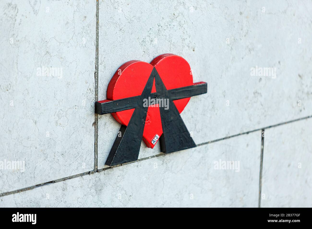 France, Paris, street art, symbol by the group named A2 Louise Michel (Anarchie et Amour Anarchy and Love) on Iena bridge Stock Photo