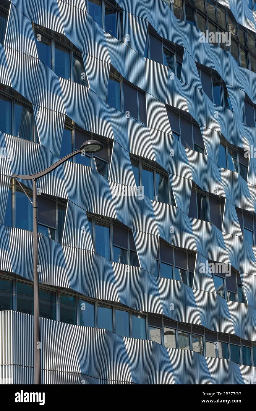France, Paris, facade of a building in Avenue Pierre Mendes France by architects Brenac and Gonzales Stock Photo