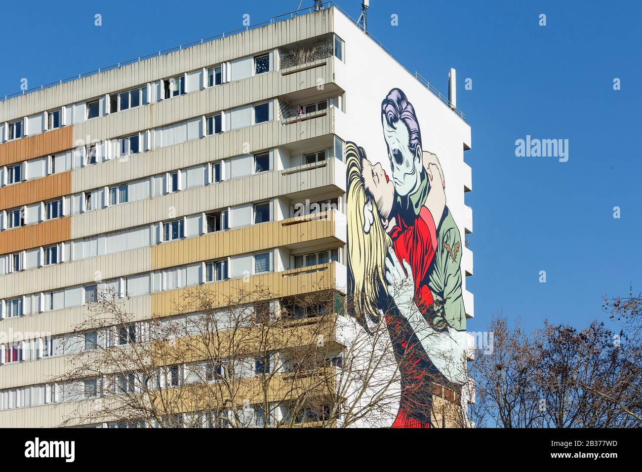 France, Paris, mural in Place Pinel called Love won't tear us apart by artist D*face Stock Photo
