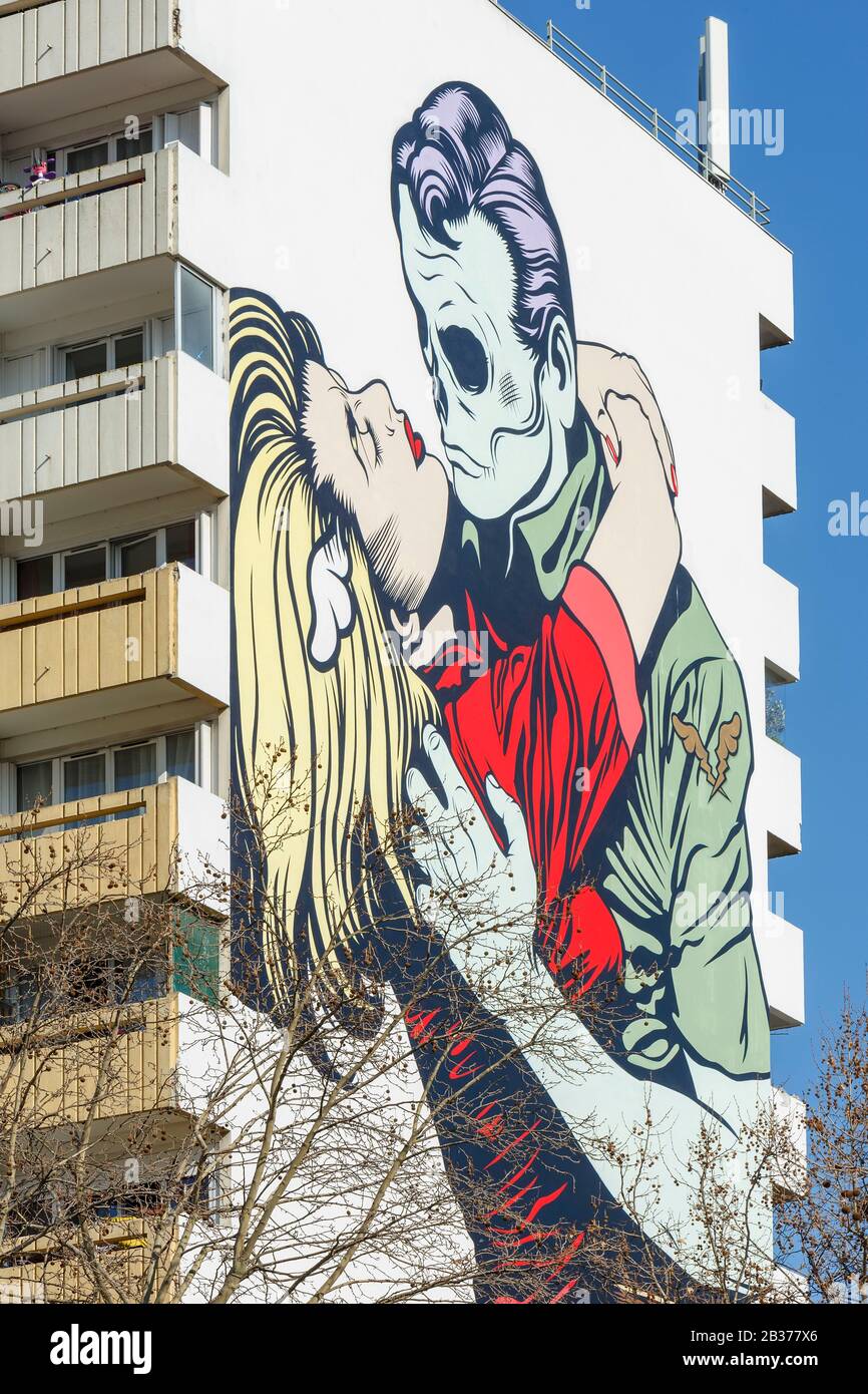 France, Paris, mural in Place Pinel called Love won't tear us apart by artist D*face Stock Photo