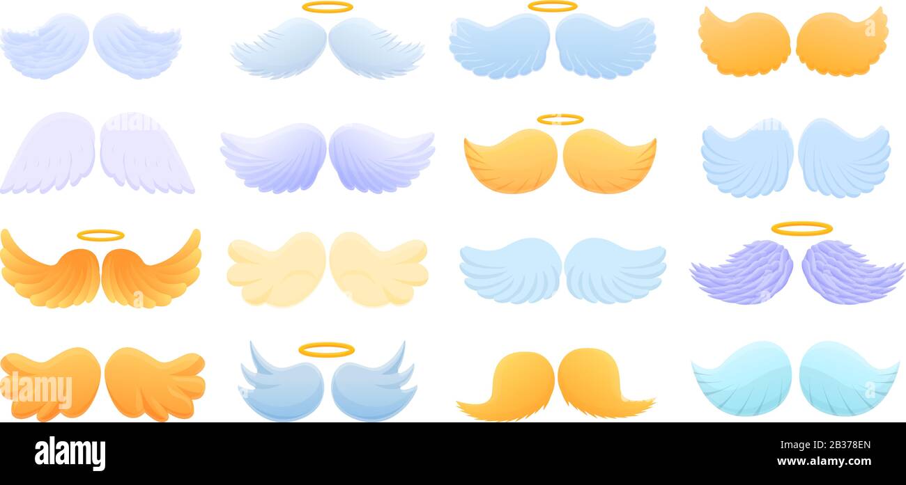 Wings icons set. Cartoon set of wings vector icons for web design Stock
