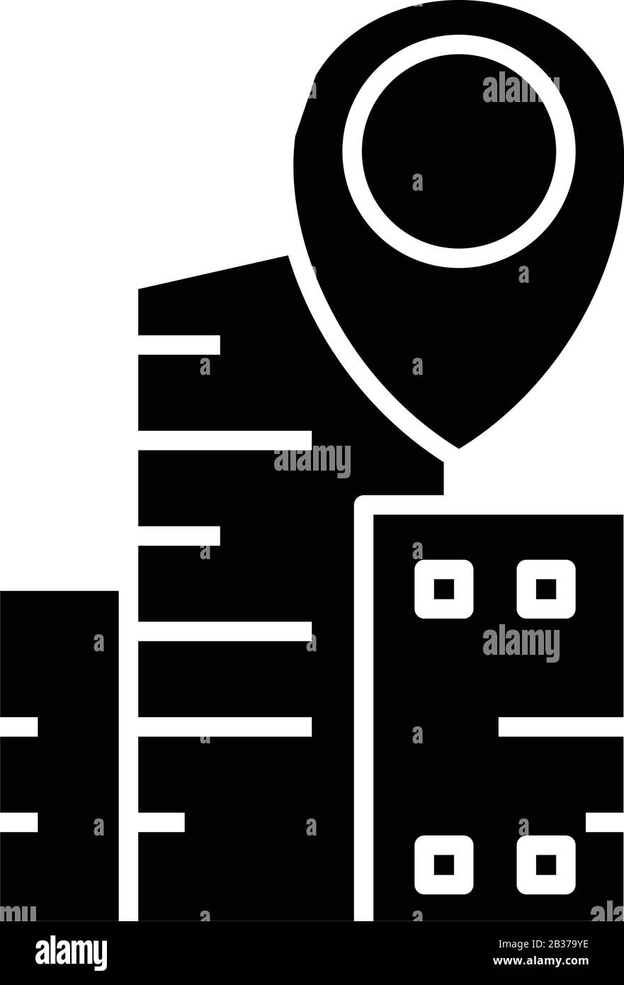 Office address black icon, concept illustration, vector flat symbol ...