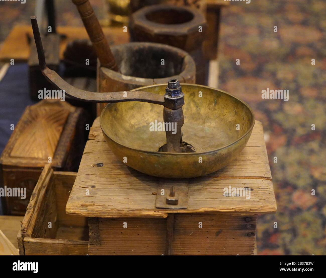 Oldfashioned manual coffee making tools Stock Photo Alamy
