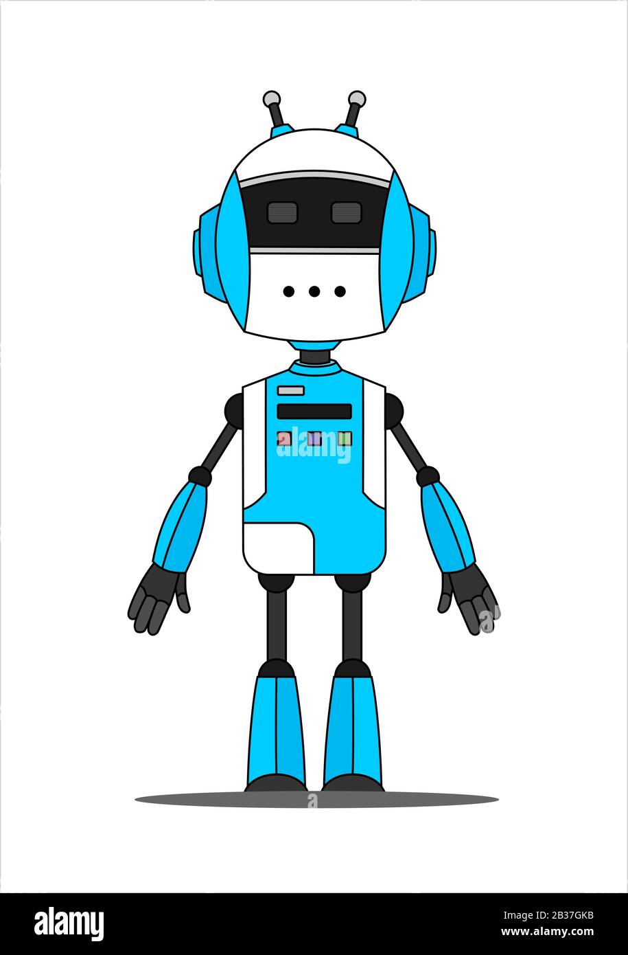 Blue Friendly Android Robot Character With Two Antennas. Stock Vector