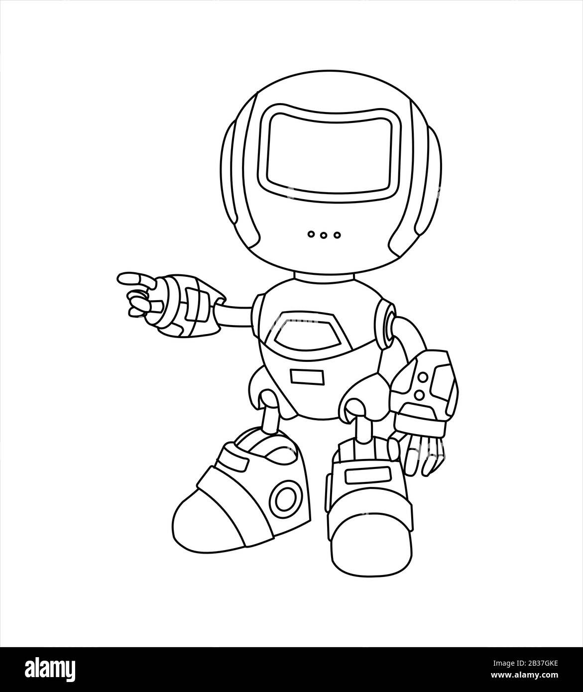 The robot, drawn by a line, shows a hand to the side, points to something. Stock Vector