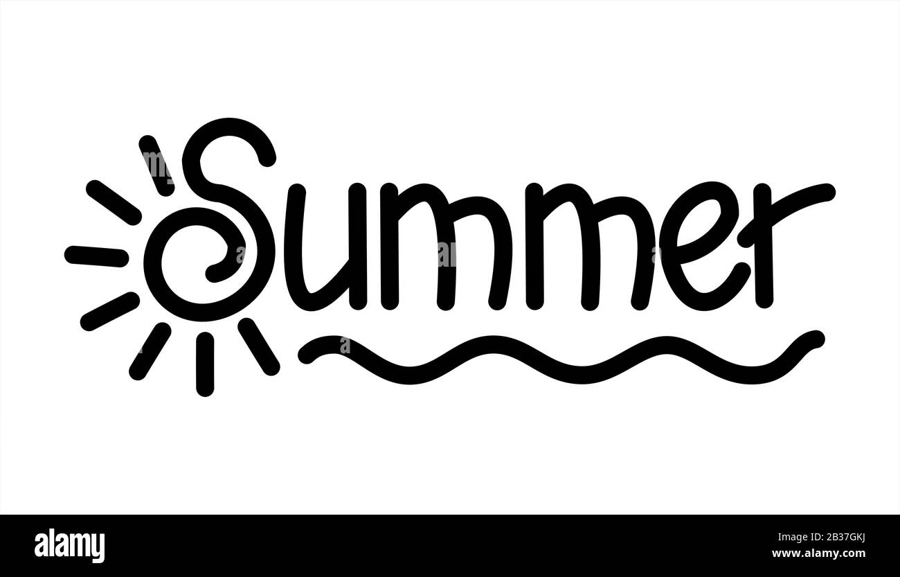 Summer. Handwritten Word Lettering. The letter S in the form of the sun ...