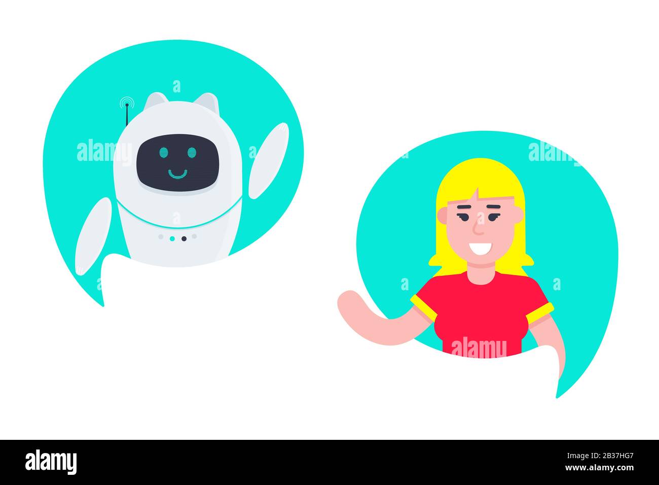 Robot chatbot head icon sign in the speech bubble talking with girl flat  style design vector illustration isolated on white background. Cute AI bot  he Stock Vector Image & Art - Alamy