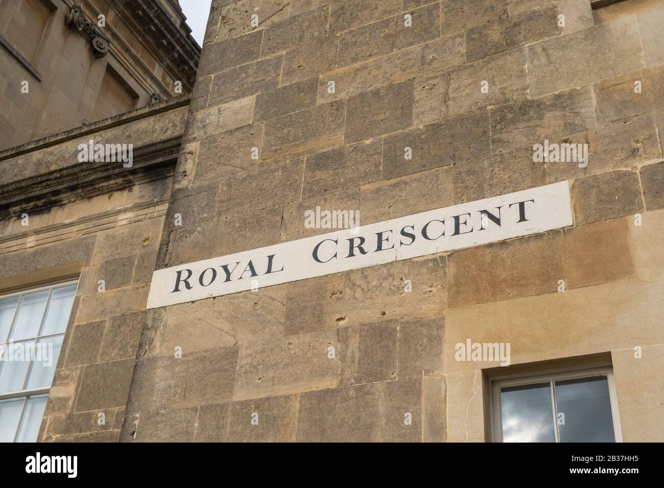 Royal Crescent in Bath, Somerset is famous for its curved row of Regency style homes overlooking the green Stock Photo