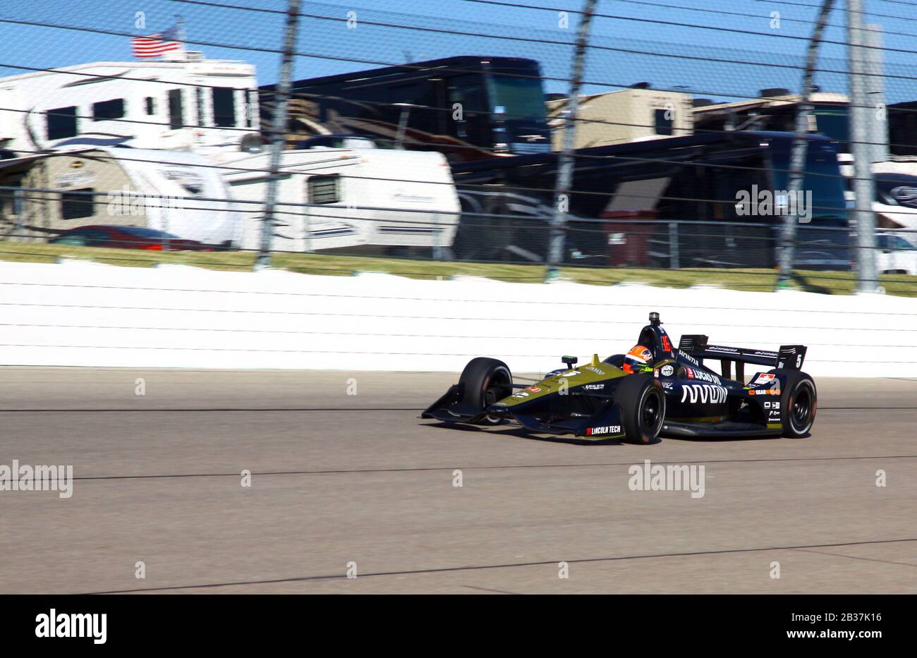 Newton Iowa, July 19, 2019: 5  James Hinchcliffe, Arrow McLaren SP, on race track during practice session for the Iowa 300 Indycar race. Stock Photo
